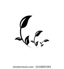 três folhas curvas sinal emblema. sinal de folha com um galho em um fundo branco. logotipo ecológico. logotipo folha	
