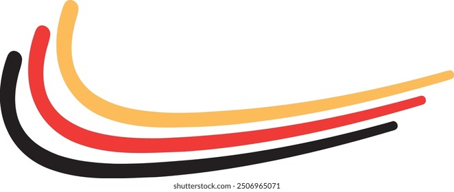 Three curved lines in black, red, and yellow for abstract backgrounds, graphic design elements, website headers, and social media posts.