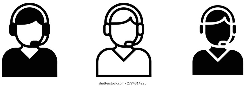 Three customer service icons with headsets for support and help desk concepts