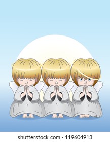 Three cute angels. Vector