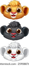 Three cute baby animal faces with big eyes