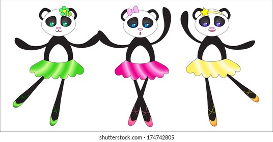 Three cute ballet dancing Panda