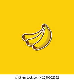 Three cute bananas on a yellow background