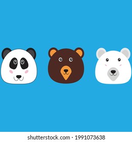 three cute bear face panda polar bear and bear kawaii vector svg