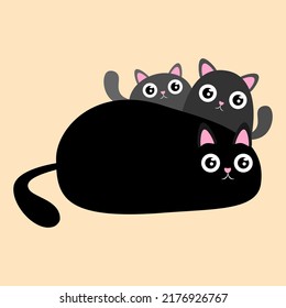 Three Cute Black Cat with Blink Eyes