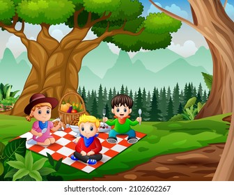 Three cute boys having a picnic together