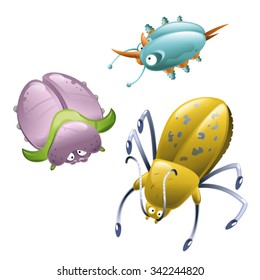 Three cute bugs with horns and tentacles