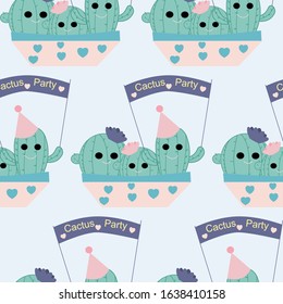 three cute cactus in a pink pot, seamless pattern, perfect to use on the web or in print