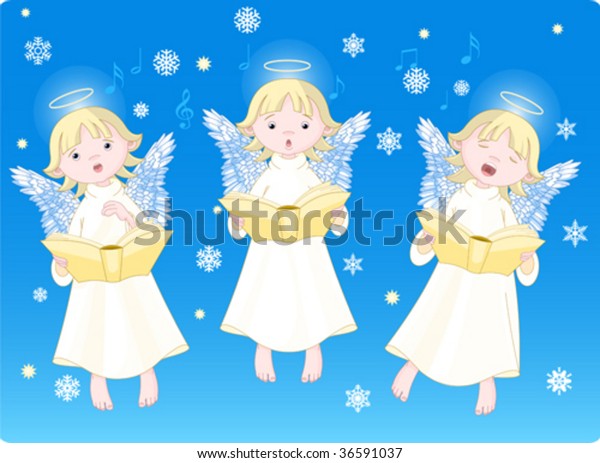 Download Three Cute Cartoon Angels Singing Christmas Stock Vector ...