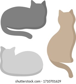 Three cute cartoon cats. Set of cats silhouettes in natural colors. Stylish pet logo. Flat cartoon style. Hand drawn vector illustration.