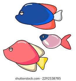Three cute cartoon fish icon. Sea ocean animal. Baby kids collection. Flat design. White background.
