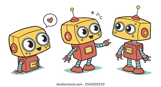 Three Cute Cartoon Robots (Including a Robot with Disabilities) for Kids