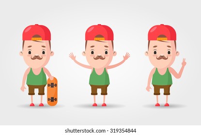 Three Cute Cartoon Skaters. Vector Set
