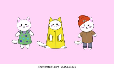 Tres lindos dibujos animados gatos blancos