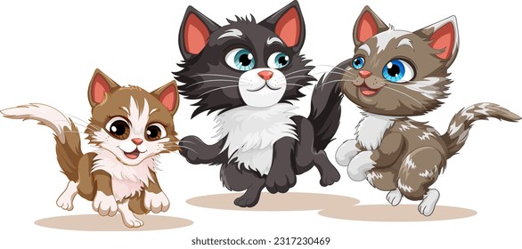 Three Cute Cats in Cartoon Style illustration