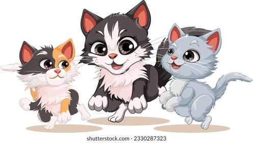 Three Cute Cats in Cartoon Style illustration