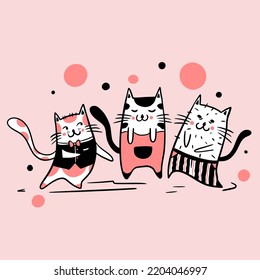 	
Three Cute Cats Dancing Together