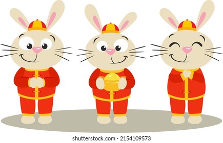 Three cute chinese zodiac rabbit