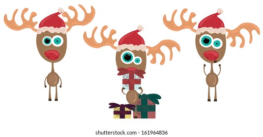 Three cute christmas reindeer, vector illustration
