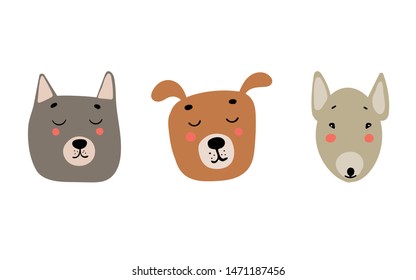 three cute dog head set