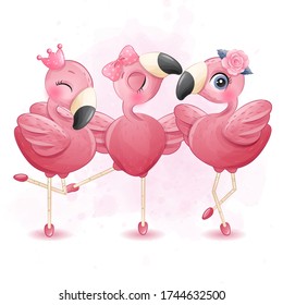 Three cute flamingo with ballerina illustration