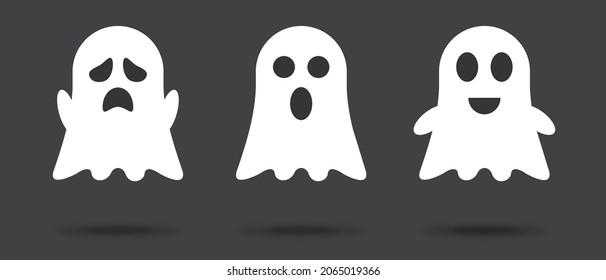 Three cute ghosts. Ghosts doodle. Vector illustration