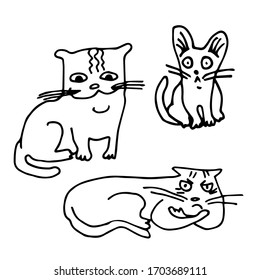 Three Cute Graphic Cats Line Art Stock Vector (Royalty Free) 1703689111 ...