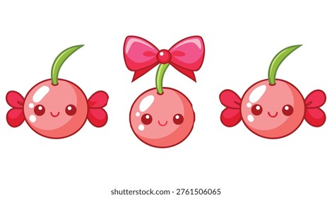 Tres lindas cerezas kawaii
