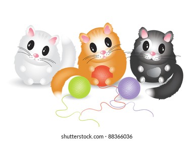 Three cute kittens on white background