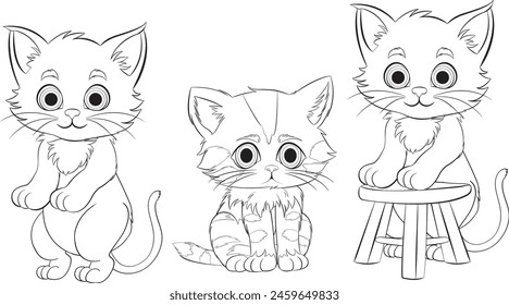 Three cute kittens in various playful poses