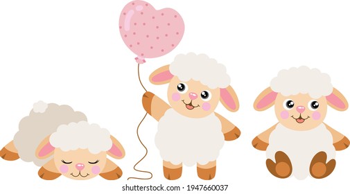 Three cute lamb sheeps isolated on white
