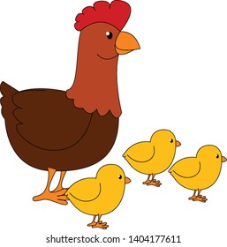 Animal Illustration Mother Hen Looking After Stock Vector (Royalty Free ...