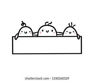Three cute marshmallows and frame hand drawn illustration cartoon minimalism