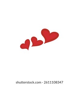 Three cute, red hearts, perfect for Valentine's Day or any romantic design. Simple, hand-drawn style.