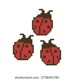 Three Cute Red Ladybugs Insects Pixel