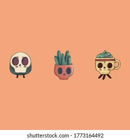 Three Cute Skull Illustration Freehand
