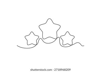 three cute star. Moon, Star, Sun and planet concept. Single line draw design. Vector graphic illustration