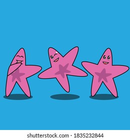 tres lindas estrellas de mar con diferentes emociones