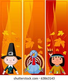 Three Cute Thanksgiving and Autumn vertical Banners