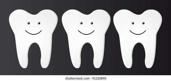 three cute tooth over black background. vector illustration