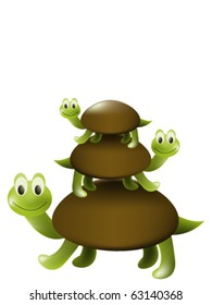 Three cute turtles isolated on white background