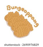 Three cute vector illustrations of sweet, golden brown bungeoppang (Korean fish-shaped bread). Perfect for Korean food, Asian desserts, winter street food, snacks, and cultural themes.