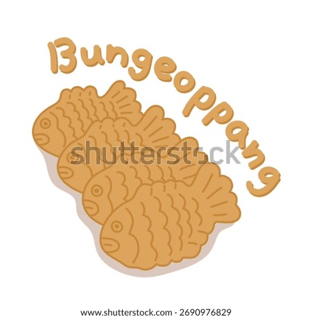 Three cute vector illustrations of sweet, golden brown bungeoppang (Korean fish-shaped bread). Perfect for Korean food, Asian desserts, winter street food, snacks, and cultural themes.
