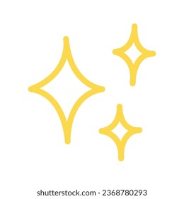 Three cute yellow stars isolated on a white background. Doodle hand drawn illustrations, cute kawaii elements.