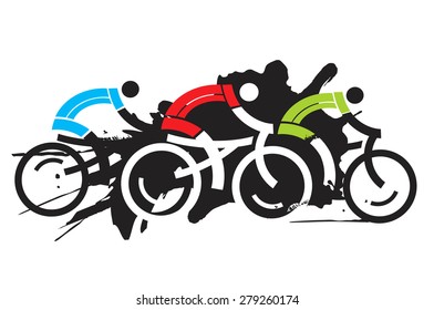 Three cyclist racers.
Colorful expressive drawing of three cyclist racers. Vector illustration.
