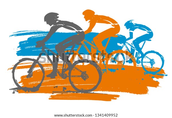 Three Cyclists Competition Expressive Stylized Three Stock Vector ...