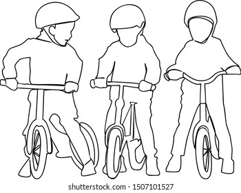 Three cyclists. One single line.Modern continuous line draw design vector illustration.