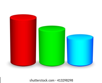 Three cylinders representing a graph. business growth concept