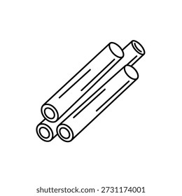 Três objetos cilíndricos empilhados em uma linha diagonal
