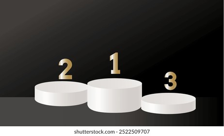 Three Cylindrical Stages for Promotions, Different Heights. New Year Sale 3D Round Platforms. Elegant Round Podium Compare. Realistic 3D Studio for New Product Placement. Luxury Cylindrical Stones.